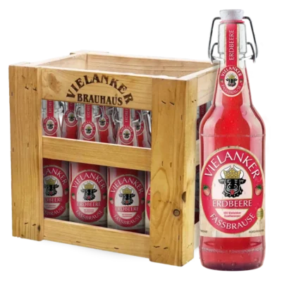 Vielanker Fassbrause Erdbeere mit Vielanker Holzkiste