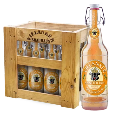 Vielanker Fassbrause Sanddorn mit Vielanker Holzkiste