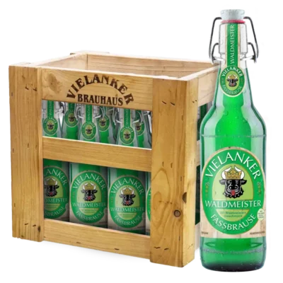 Vielanker Fassbrause Waldmeister mit Vielanker Holzkiste