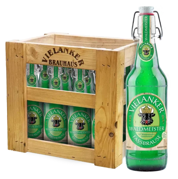 Vielanker Fassbrause Waldmeister mit Vielanker Holzkiste