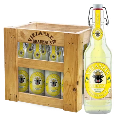 Vielanker Fassbrause Zitrone mit Vielanker Holzkiste