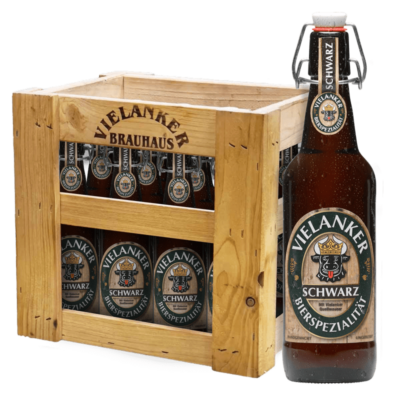 Vielanker Bier Schwarz mit Vielanker Holzkiste